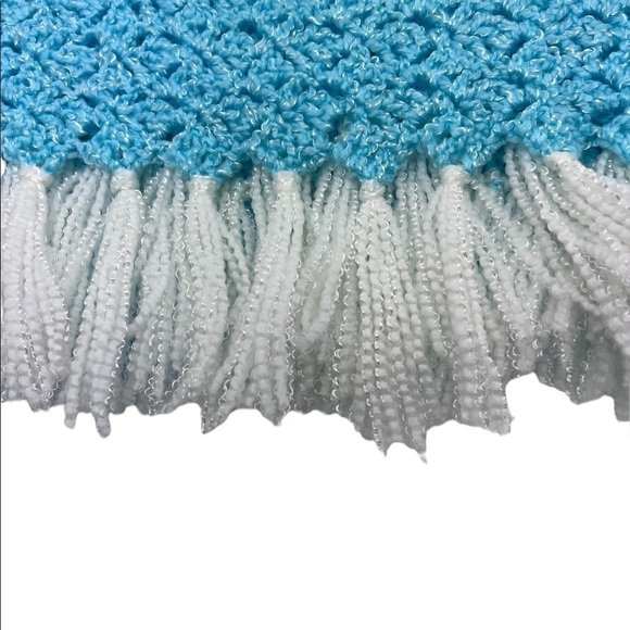 Handcrafted Crochet Soft Blanket Throw Baby Fringe Pink Blue Aqua Cream Cottage - Picture 4 of 6